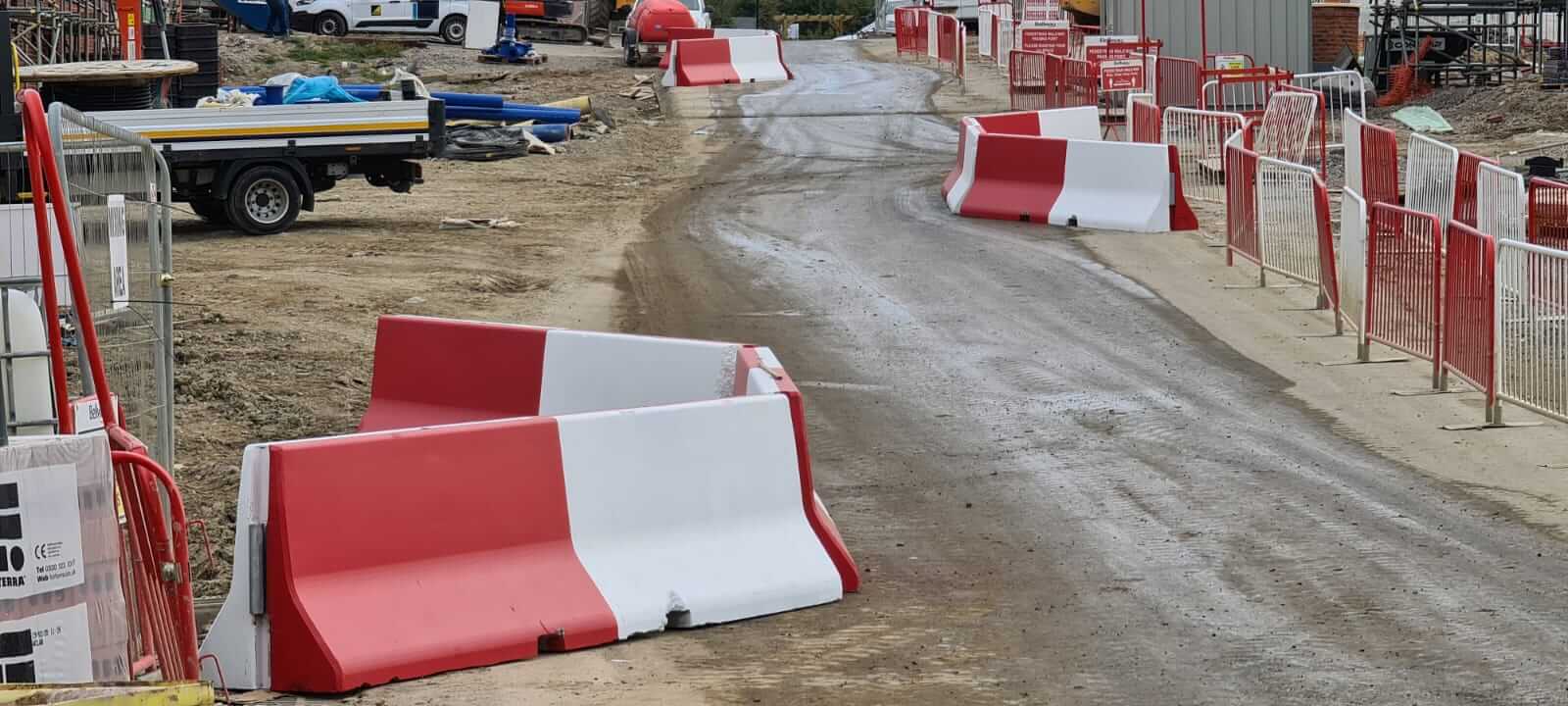 red and white barriers