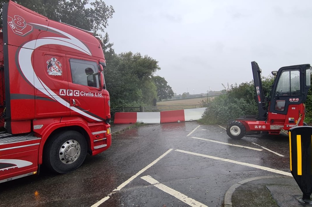 red truck and forklift