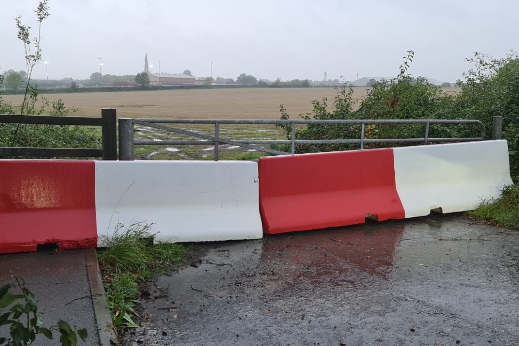 red and white barriers